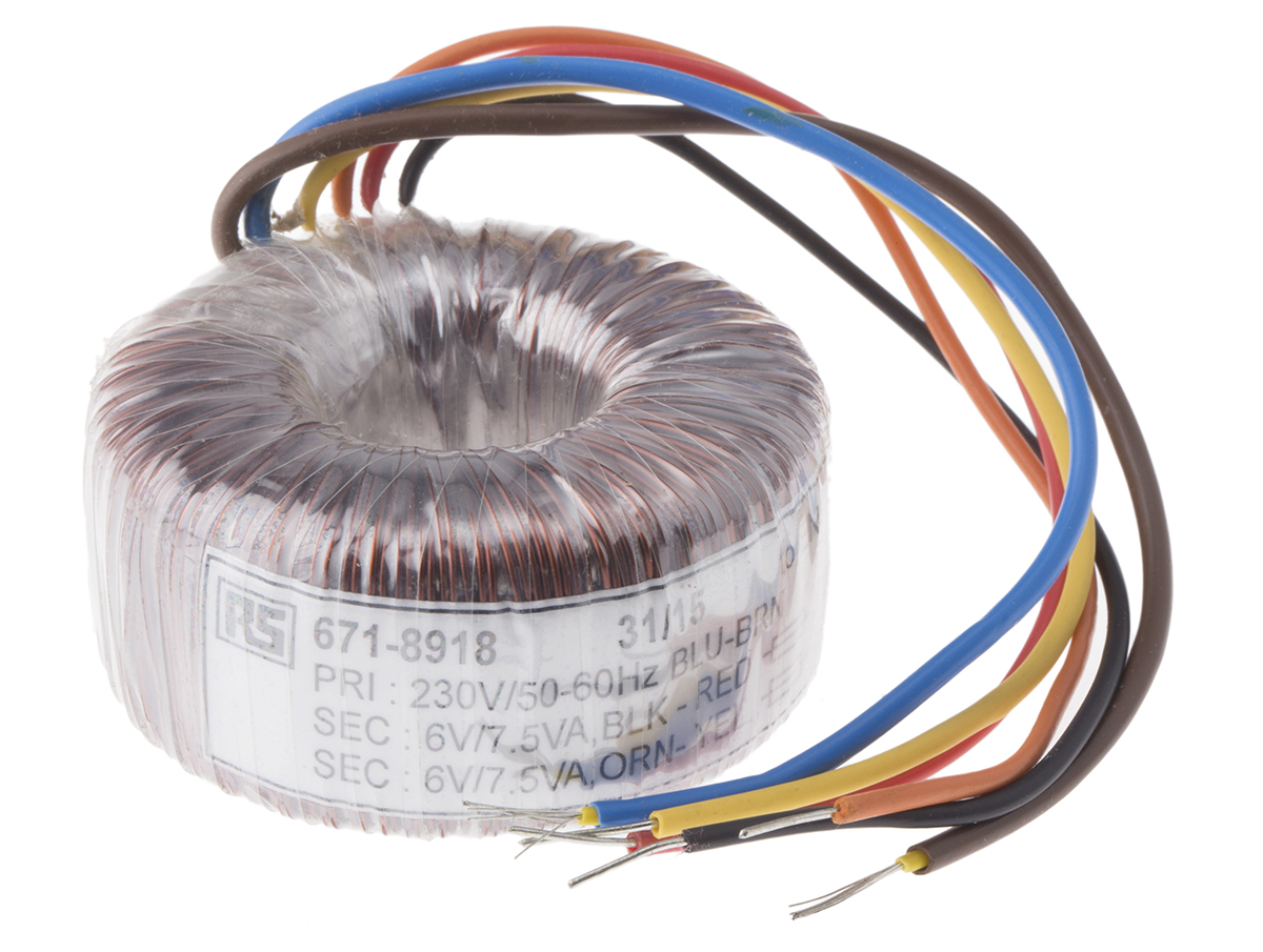 RS PRO 230V ac, 2 x 6V ac Toroidal Transformer, 15VA 2 Output