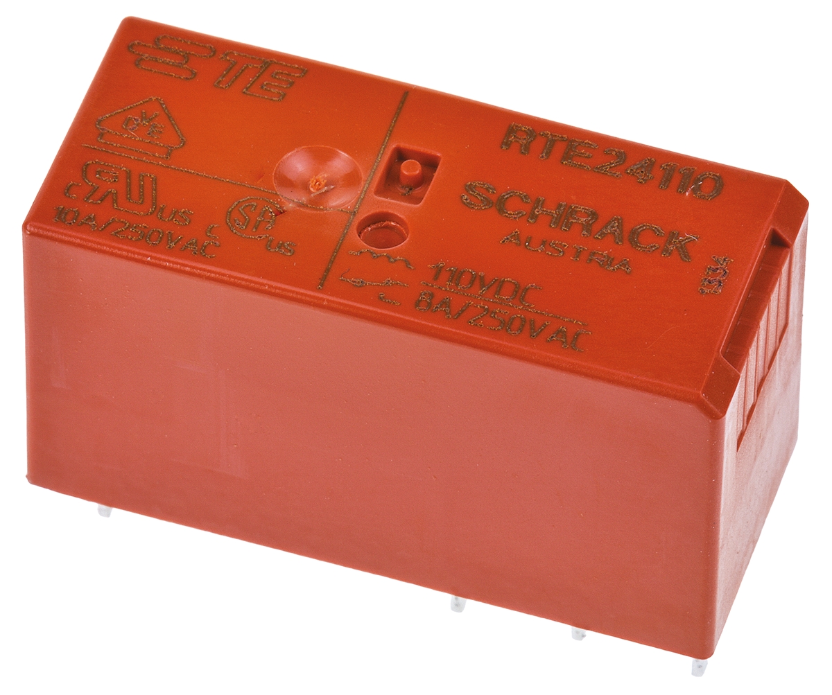 TE Connectivity PCB Mount Power Relay, 110V dc Coil, 8A Switching Current, DPDT