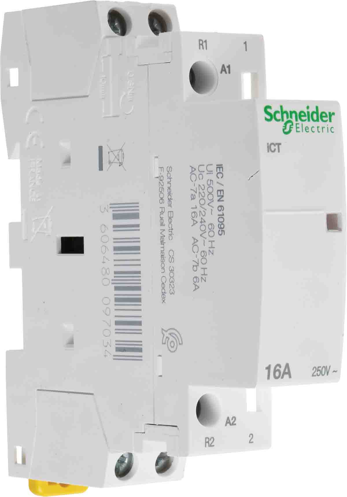 Schneider Electric Acti 9 ICT iCT Contactor, 230 V ac Coil, 2-Pole, 16 A, 1NO + 1NC, 250 V ac