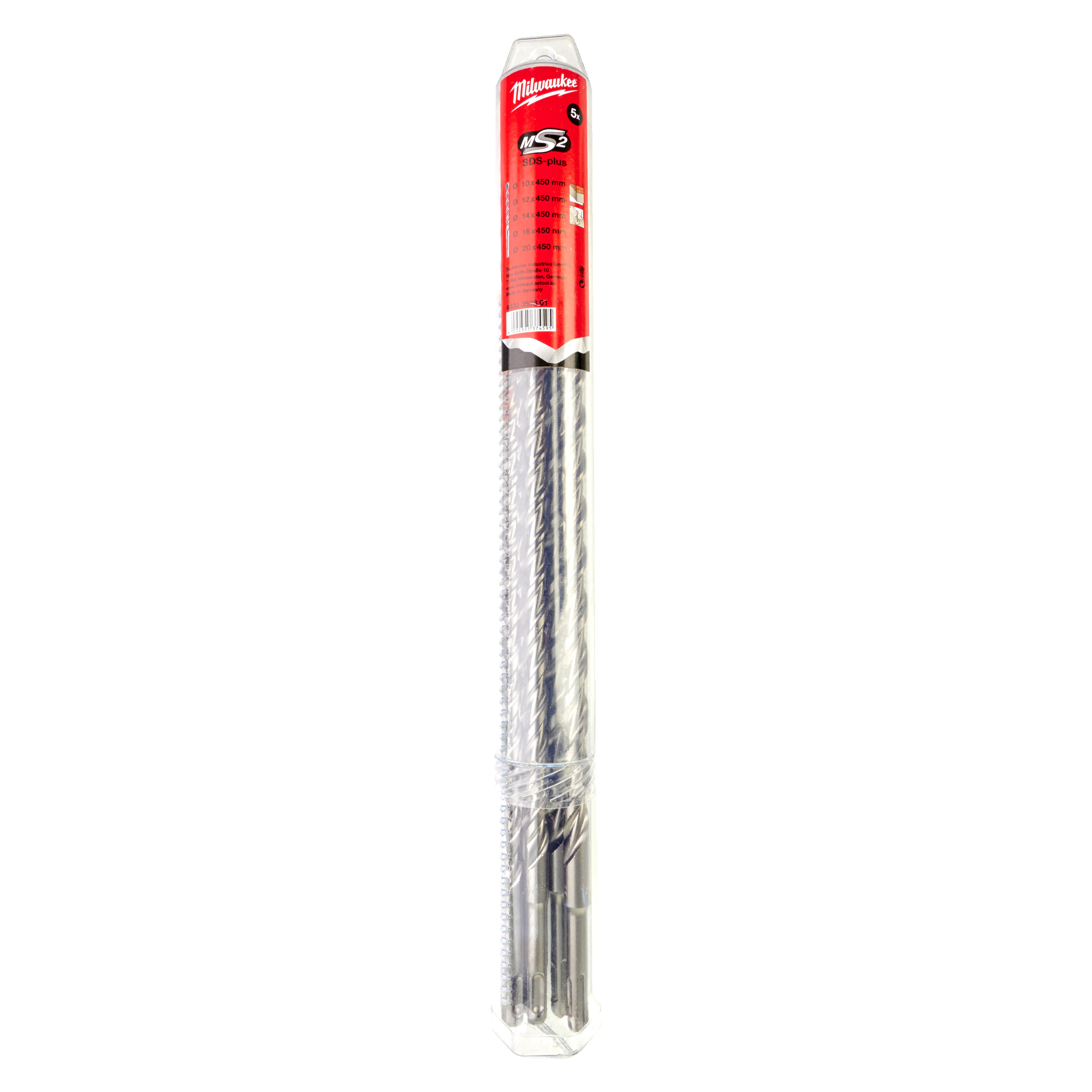 5-Piece SDS Plus Drill Bit Set for Concrete, 20mm Max, 10mm Min