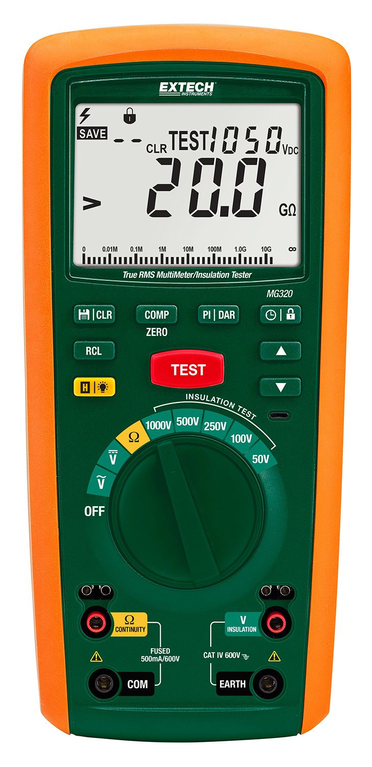 Extech MG320 Insulation Tester, 50V Min, 1000V Max, CAT IV