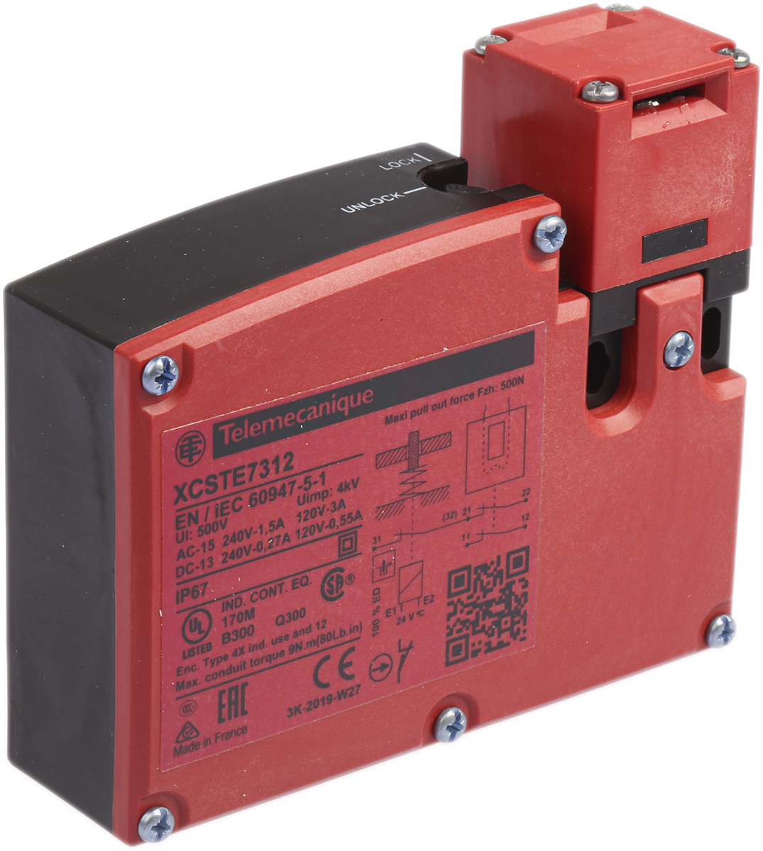 Telemecanique Sensors XCS-TE Series Solenoid Interlock Switch, Power to Unlock, 24V ac/dc