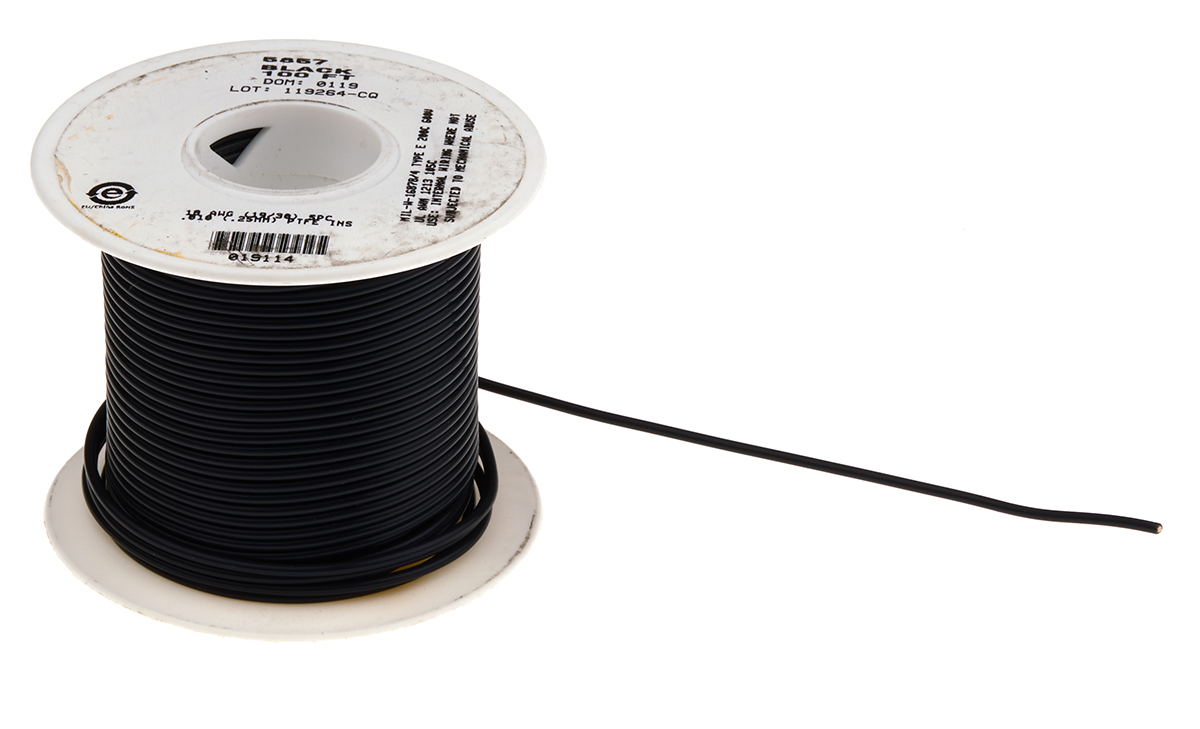 Alpha Wire Hook-up Wire TEFLON Series Black 0.62 mm² Hook Up Wire, 20 AWG, 19/0.20 mm, 30m, PTFE Insulation, 5856 BK005