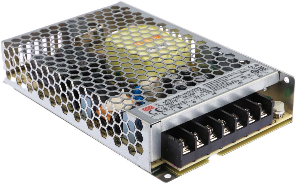 MEAN WELL Switching Power Supply, LRS-150F-15, 15V dc, 10A, 150W, 1 Output, 120 → 370 V dc, 85 → 264 V ac