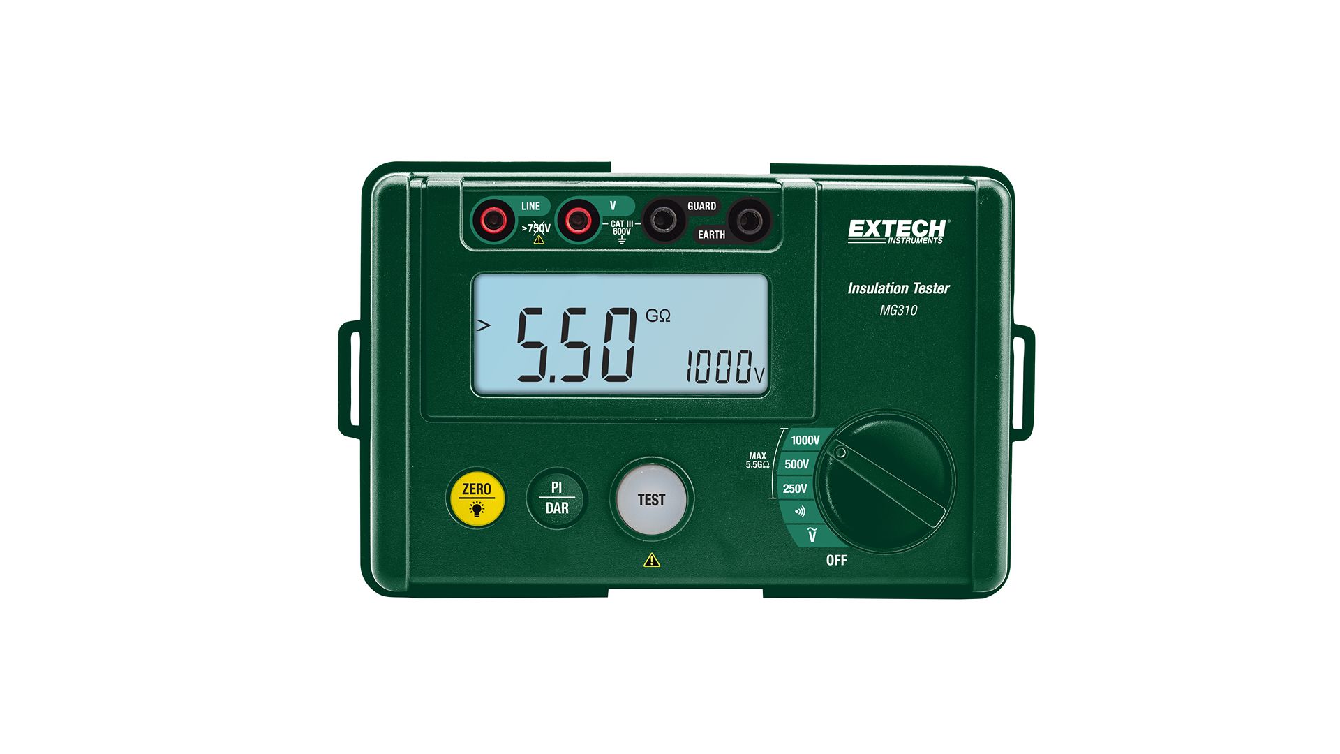 Extech MG310 Insulation Tester, 250V Min, 1000V Max, 5.5GΩ Max