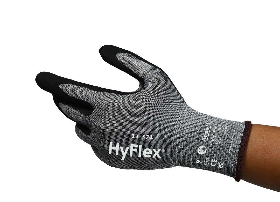Ansell 11-571 Black, Grey High Performance Polyethylene, Nylon, Spandex Work Gloves, Size 9, Nitrile Coating