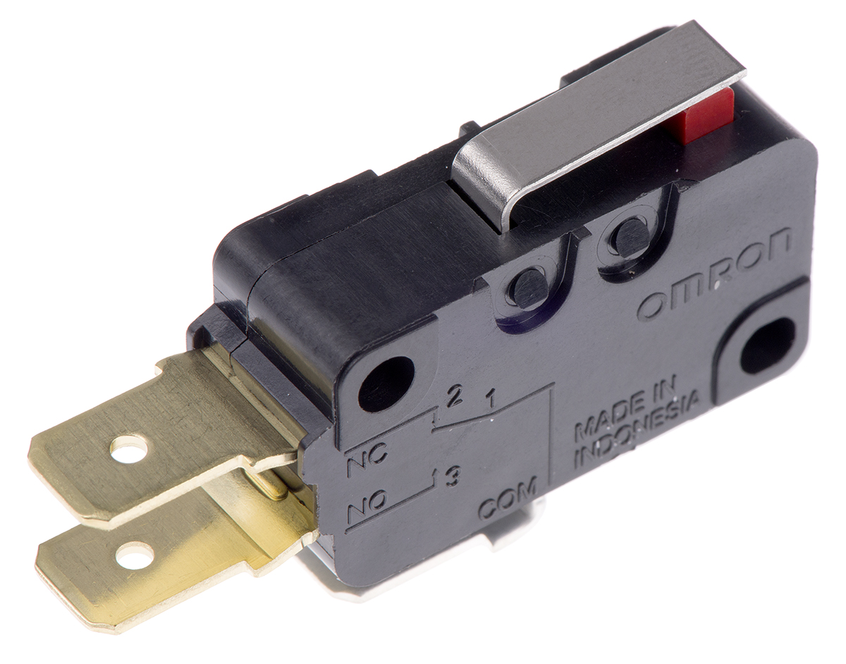 Omron Short Hinge Lever Micro Switch, Tab Terminal, 16 A @ 250 V ac, SPDT, IP40