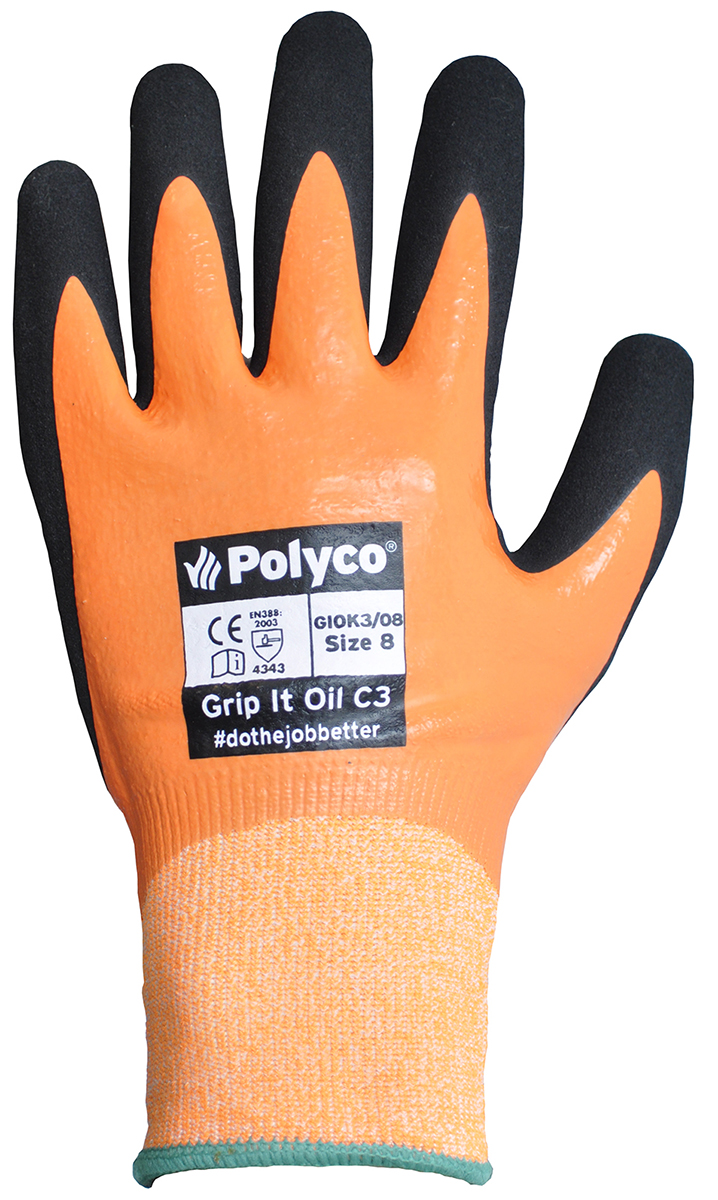 Polyco Healthline Grip It Orange Nitrile Nitrile Work Gloves, Size 7, Nitrile Foam Coating
