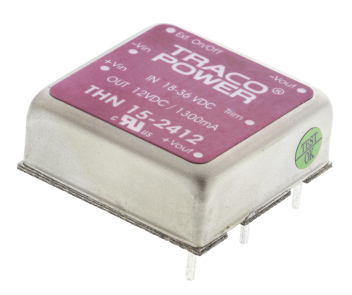 TRACOPOWER THN 15 DC-DC Converter, 12V dc/ 1.3A Output, 18 → 36 V dc Input, 15W, Through Hole, +85°C Max Temp