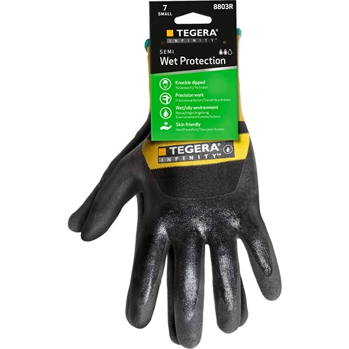 Tegera TEGERA Black, Yellow Nylon Nylon Work Gloves, Size 8, Smart Power Selector, Nitrile Foam, Nitrile Coating