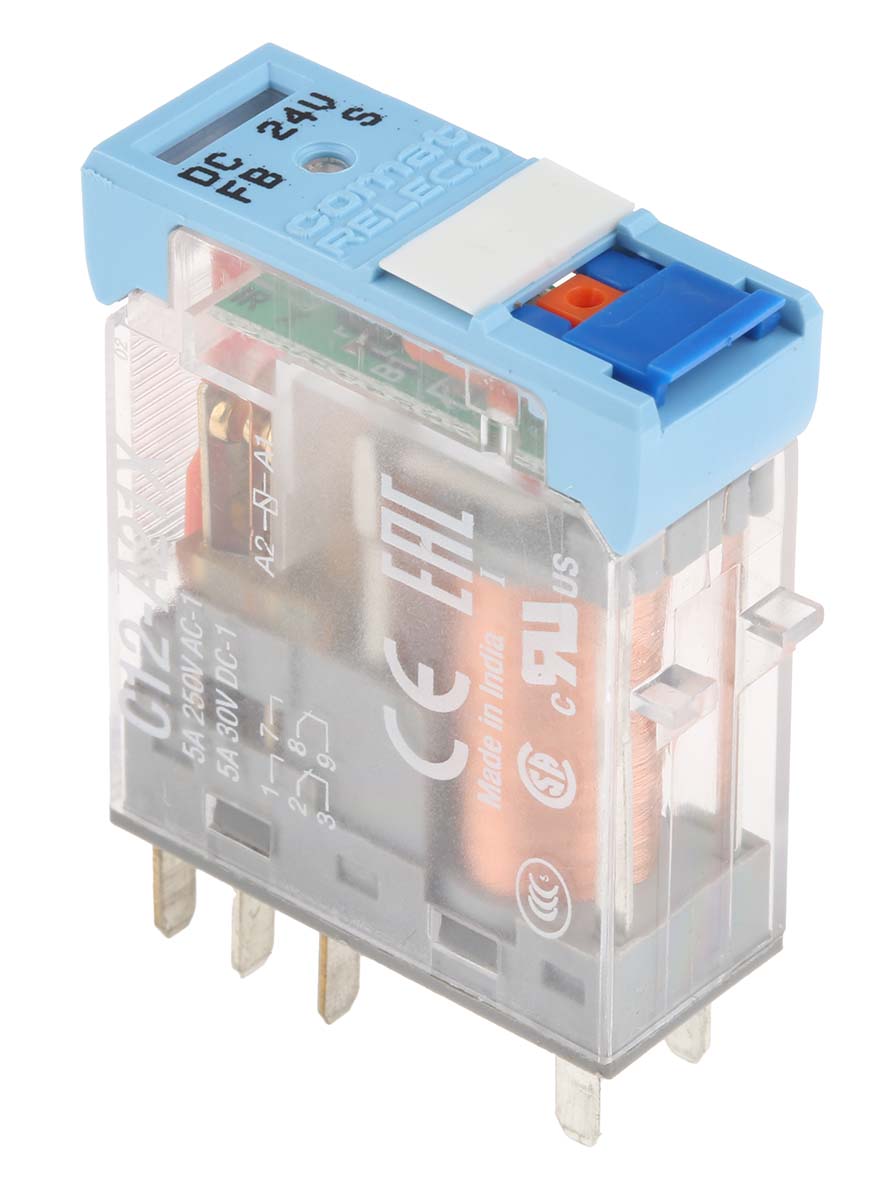Releco PCB Mount Power Relay, 24V dc Coil, 5A Switching Current, DPDT