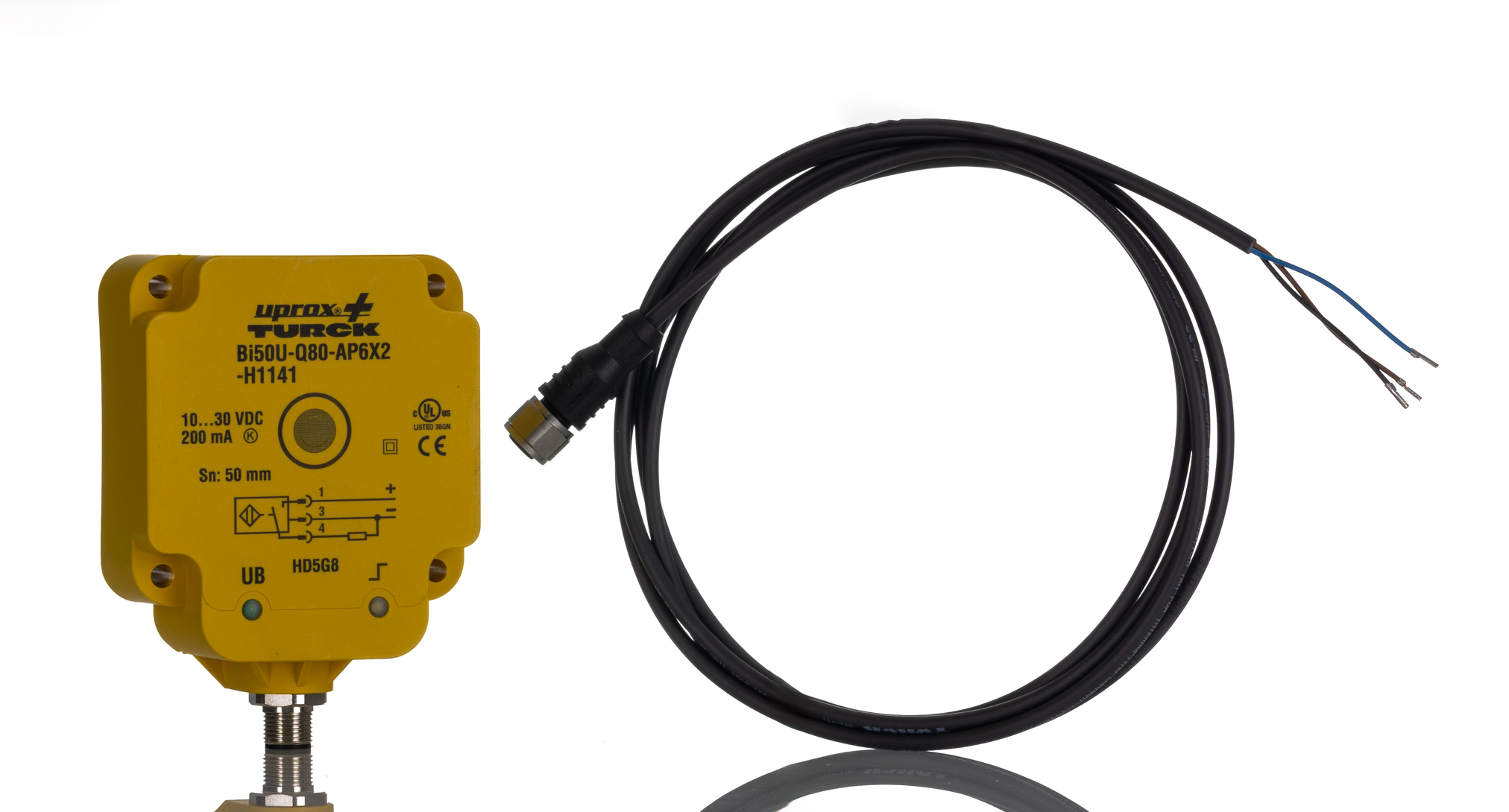 Turck Inductive Block Proximity Sensor, M12, 50 mm Detection, PNP NO, 10 → 30 V dc