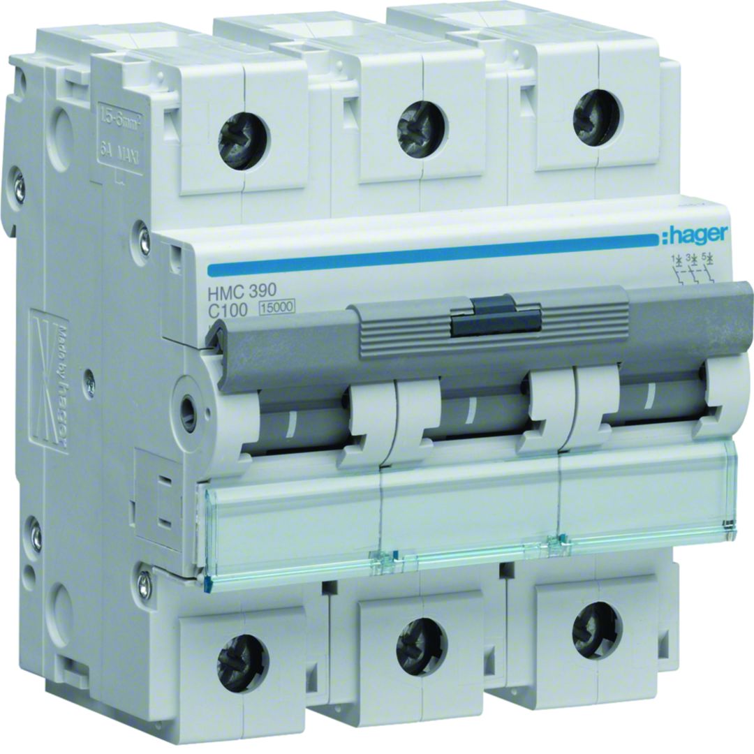 Hager HMC MCB, 3P, 100A, 400V AC, 15 Breaking Capacity