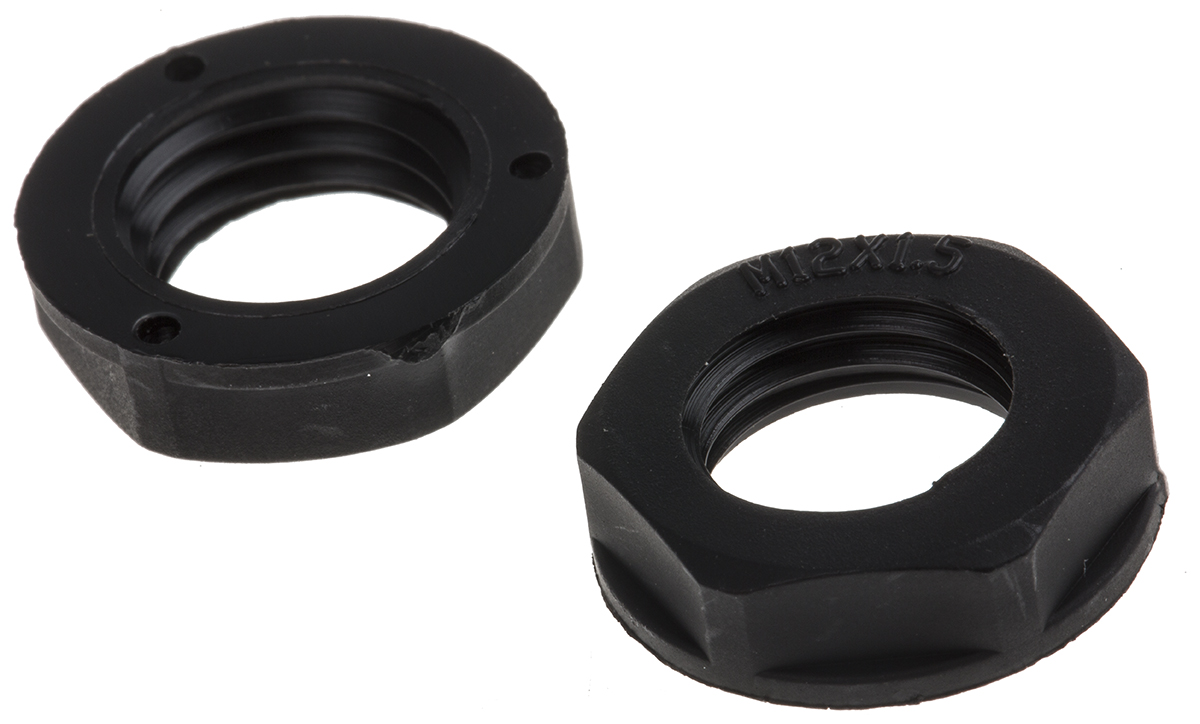 RS PRO Black Nylon 66 Cable Gland Locknut, M12 Thread, IP68
