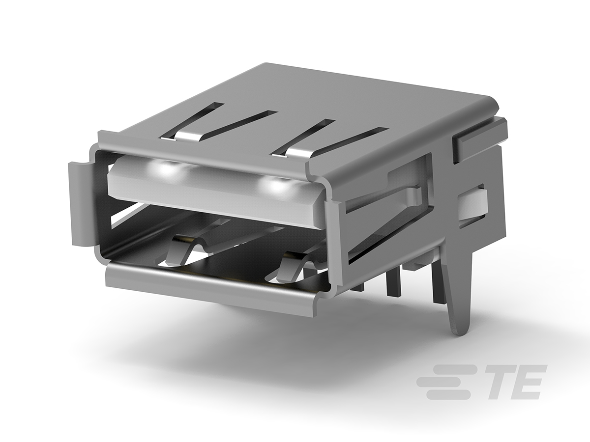 TE Connectivity Right Angle, Through Hole, Socket- Single Port Type A 2.0 USB Connector