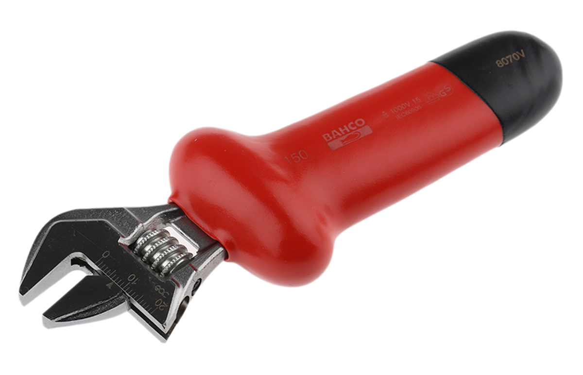 Bahco Adjustable Spanner, 165 mm Overall, 20mm Jaw Capacity, Insulated Handle, VDE/1000V