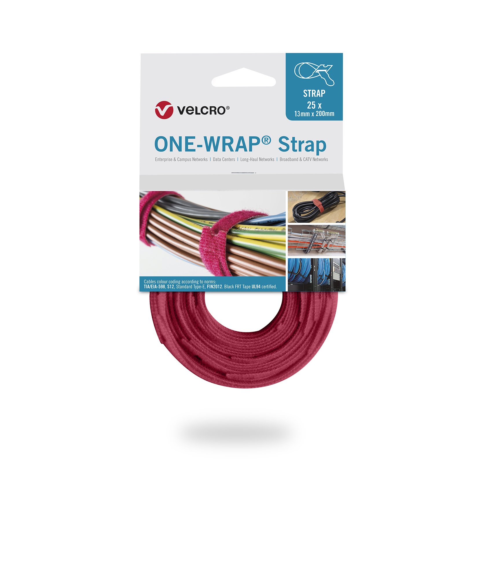 Velcro  Self Engaging Red Reclosable Fastener, 13mm x 200mm