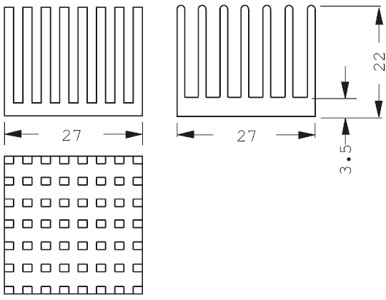 Fischer Elektronik Heatsink, Universal Square Alu, 13.5K/W, 27 x 27 x 22mm, Adhesive Foil, Conductive Foil