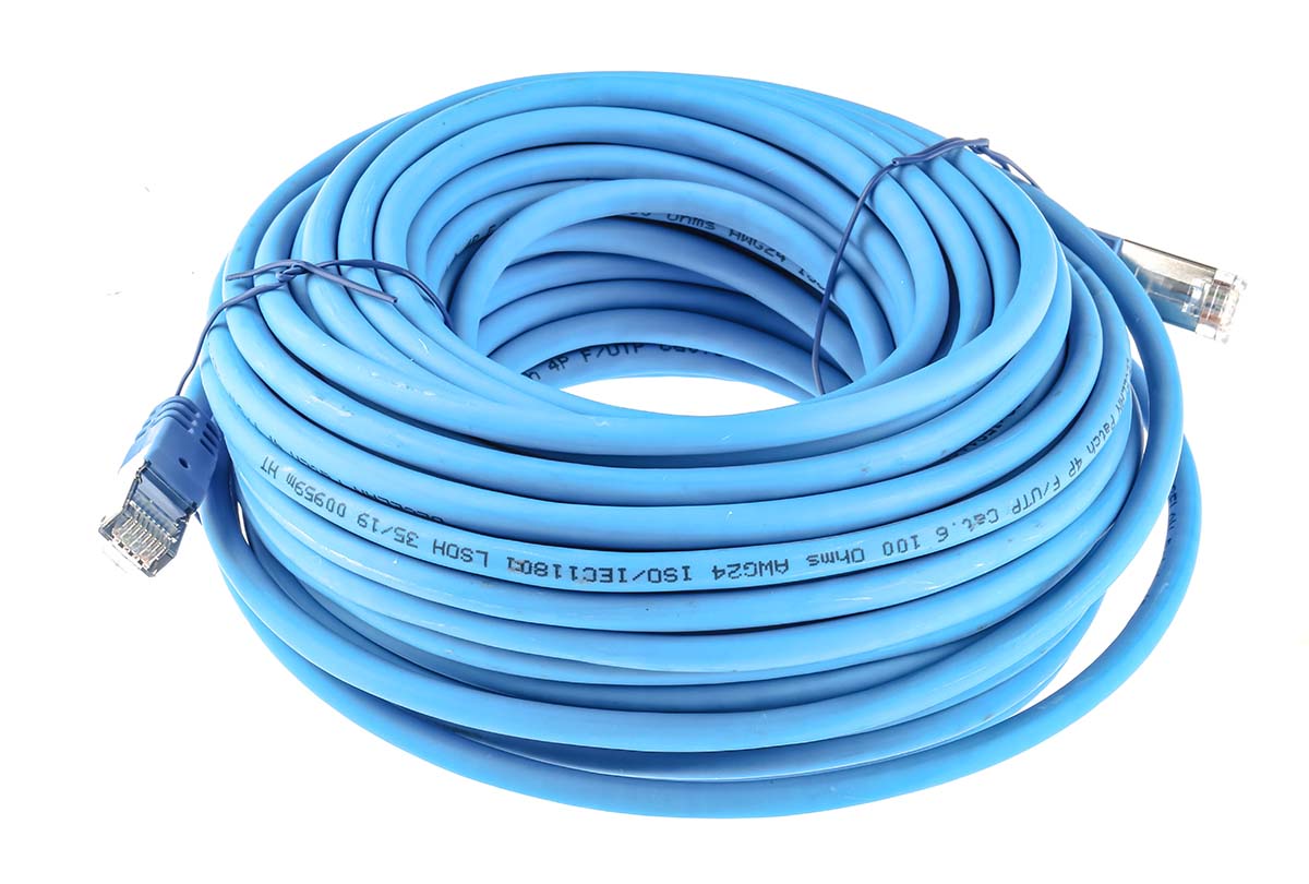 RS PRO, 20m Cat6, Blue RJ45 to Male RJ45 Male, F/UTP Shielded, Terminated LSZH Sheath