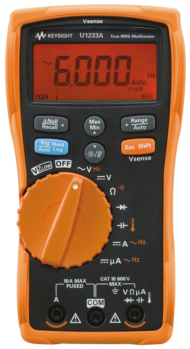 Keysight Technologies U1233A Handheld Digital Multimeter, True RMS, 10A ac Max, 10A dc Max, 600V ac Max