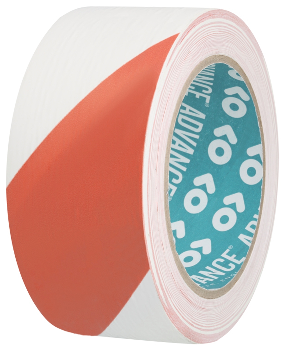 Advance Tapes AT8 Red/White PVC 33m Hazard Tape, 0.14mm Thickness