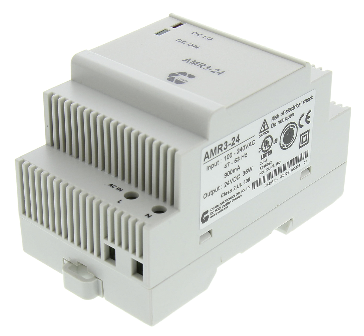 Chinfa AMR3 Switched Mode DIN Rail Power Supply, 90 → 264V ac ac Input, 24V dc dc Output, 1.5A Output, 36W