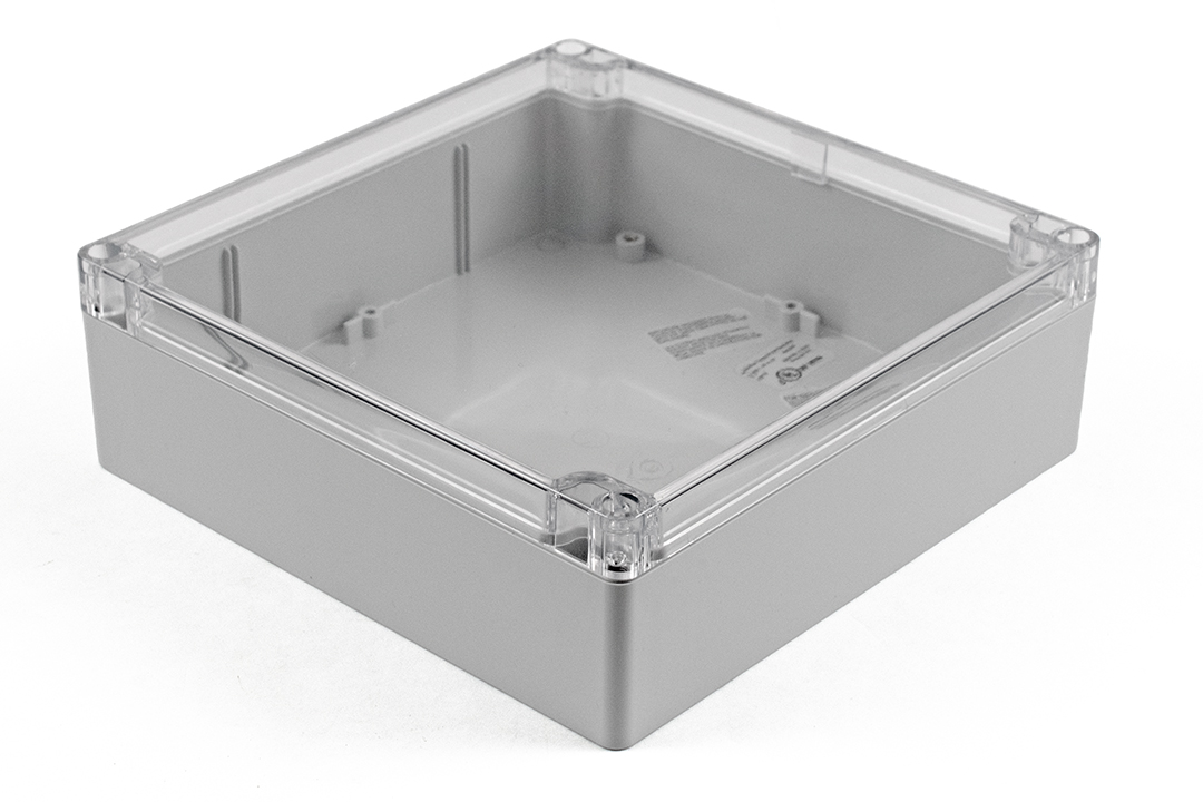 Hammond 1554 Series Polycarbonate Enclosure, IP68, Clear Lid, 7.1 x 7.1 x 2.36in