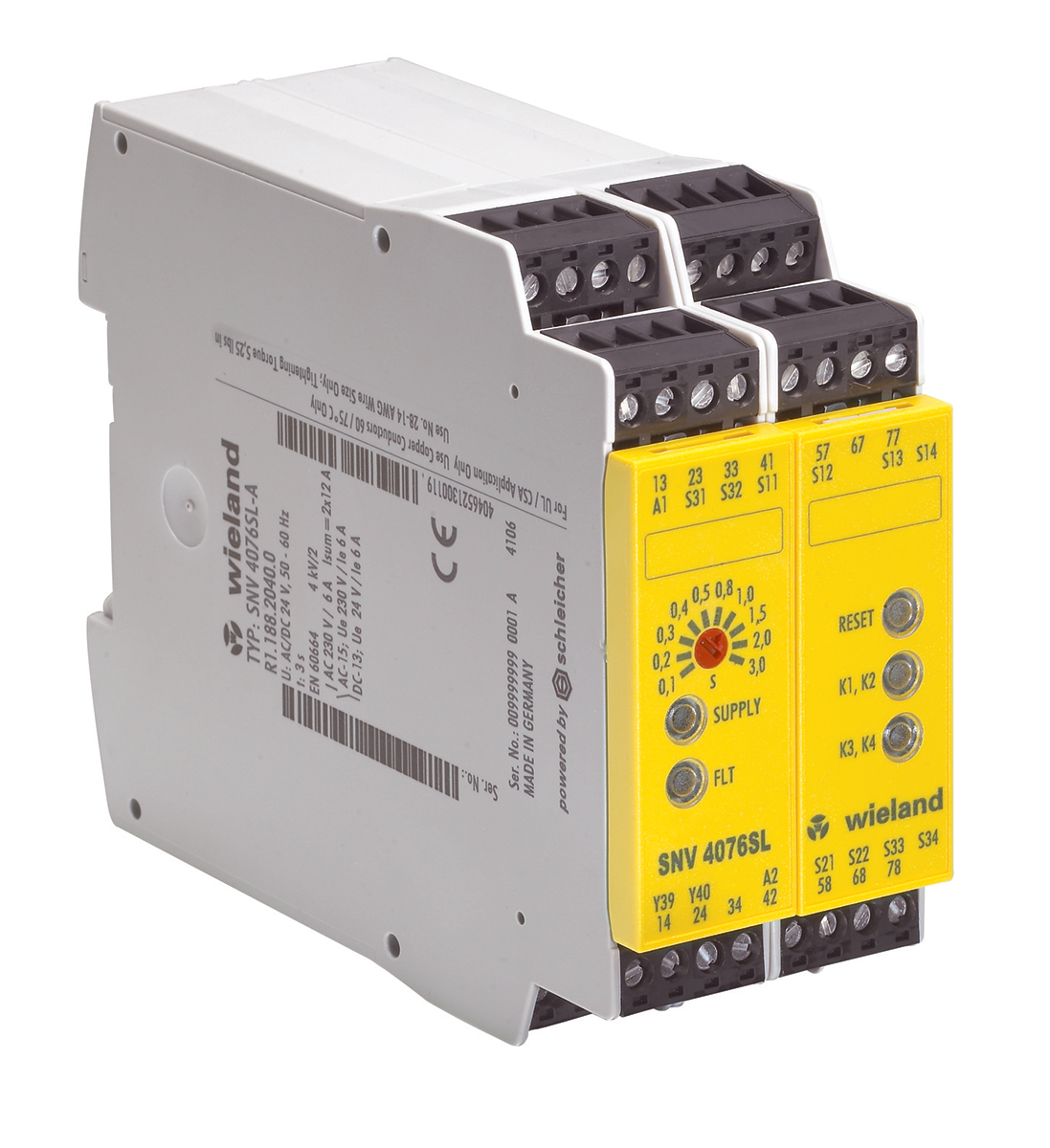 Wieland safeRELAY SNV 4076SL Safety Relay 24V dc, Dual-Channel 7 Safety Contacts