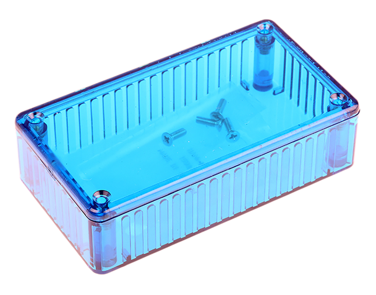 Hammond 1591 Series Transparent Blue Polycarbonate Enclosure, IP54, Transparent Blue Lid, 112 x 62 x 27mm
