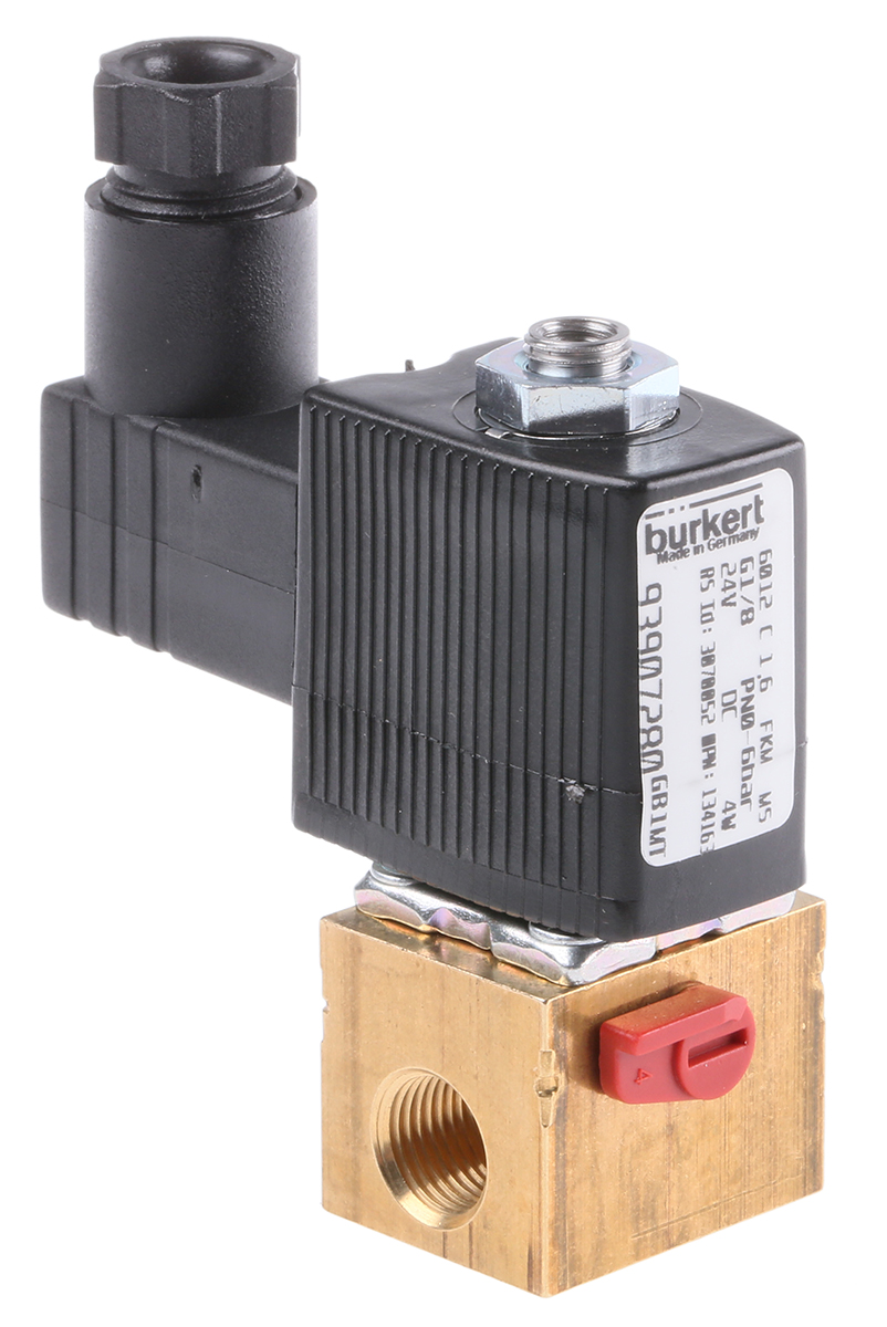 Burkert Solenoid Valve 134163, 3 Port, NC, 24 V dc 3.18 mm, 3.18 mm
