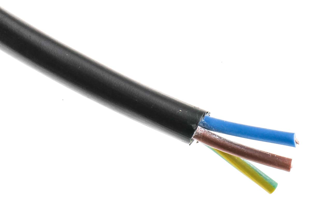 RS PRO 2183Y 0.5 mm² 3 Core Power Cable, H03VV-F, Black PVC, 100m
