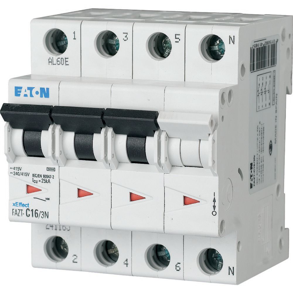 Eaton xEffect xEffect - FAZ-T MCB, 3+N, 32A Curve C, 415V AC, 60V DC, 15 kA Breaking Capacity