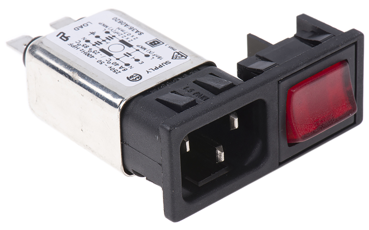 Bulgin 6A, 250 V ac Male Snap-In IEC Filter 2 Pole BZM27/A0620/59B None Fuse
