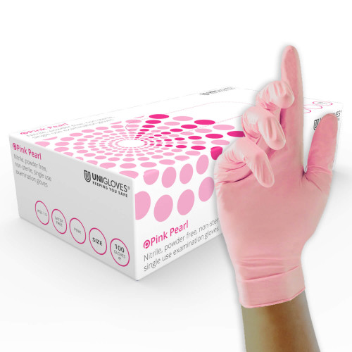 Unigloves GP0*** Pink Powder-Free Nitrile Disposable Gloves, Size M, 100 per Pack