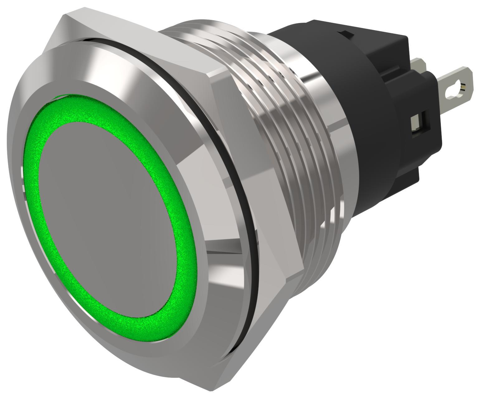 EAO 82 Series Green Indicator, 12V ac/dc, 22mm Mounting Hole Size, Solder Tab Termination, IP65, IP67