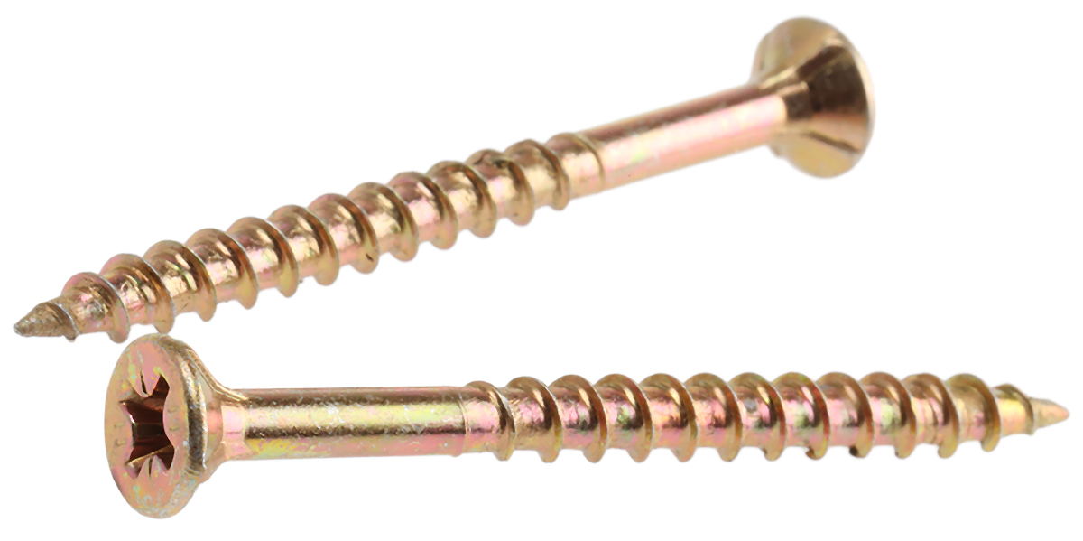 ULTI-MATE Pozisquare Countersunk Steel Wood Screw, Yellow Passivated, Zinc Plated, 4mm Thread, 50mm Length