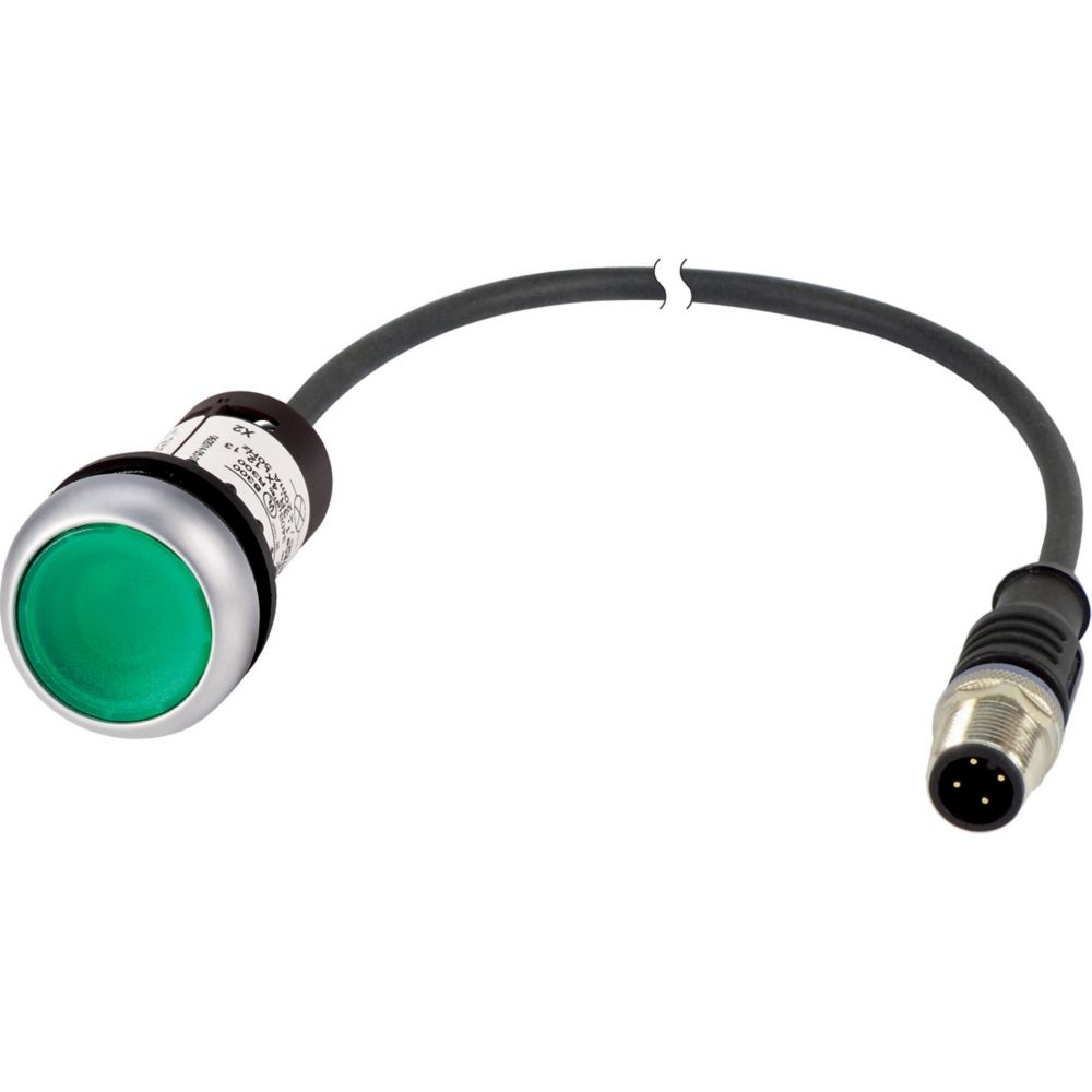 Eaton Series C22 Series Illuminated Illuminated Push Button Switch, Momentary, Threaded, 22.5mm Cutout, 1NO, Green LED,