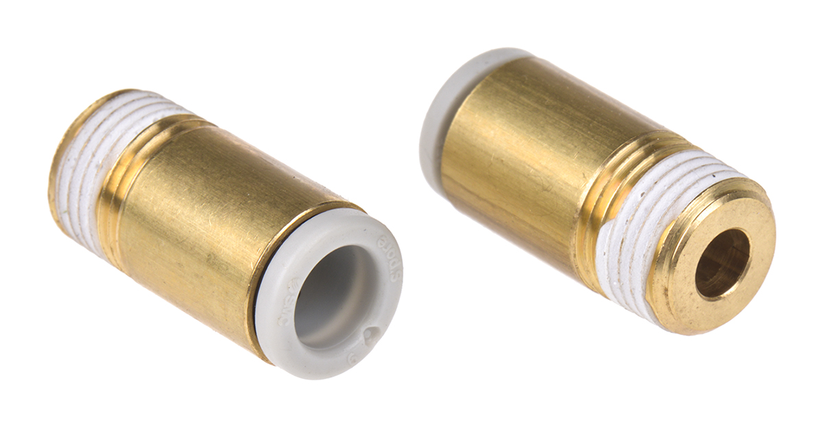SMC KQ2 Series Straight Threaded Adaptor, R 1/8 Male to Push In 6 mm, Threaded-to-Tube Connection Style