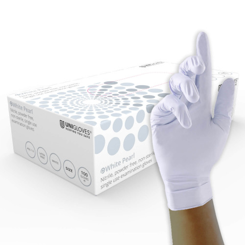 Unigloves GP0*** White Powder-Free Nitrile Disposable Gloves, Size S, 100 per Pack