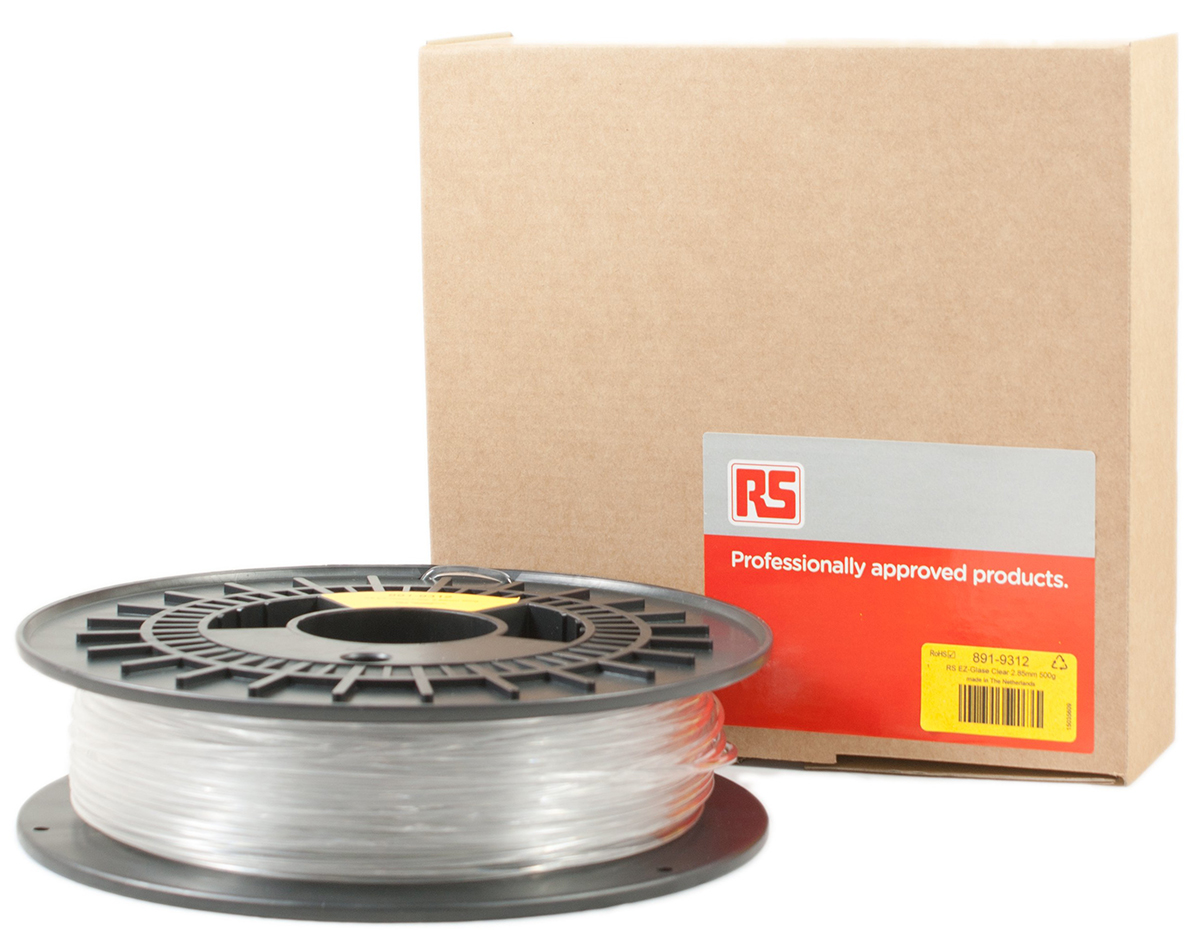 RS PRO 2.85mm Transparent PET-G 3D Printer Filament, 500g