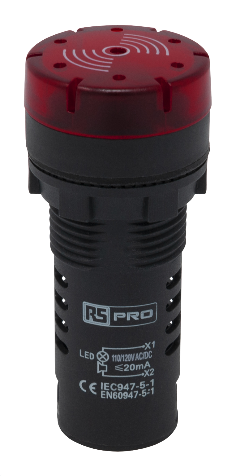 RS PRO, Panel Mount Red LED Pilot Light, 22mm Cutout, IP30, Round, 120V ac/dc