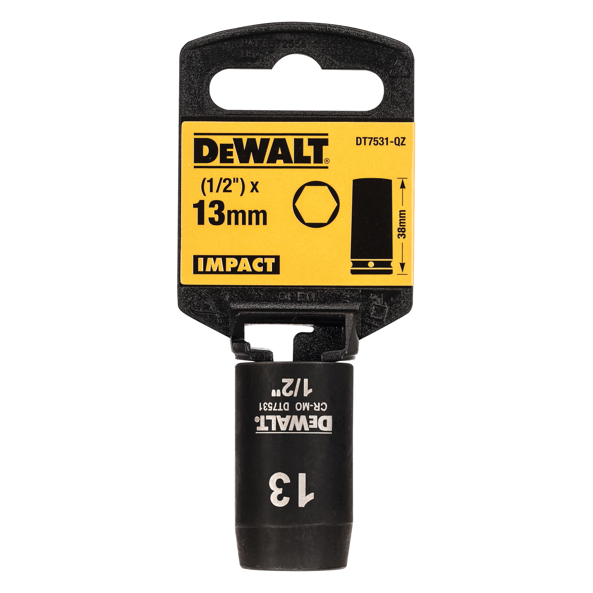 DeWALT 13mm, 1/2 Drive Impact Socket, 38 mm length