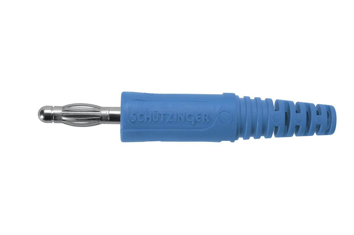 Schutzinger Blue Male Banana Plug, 4 mm Connector, Screw Termination, 32A, 33 V ac, 70V dc, Nickel Plating