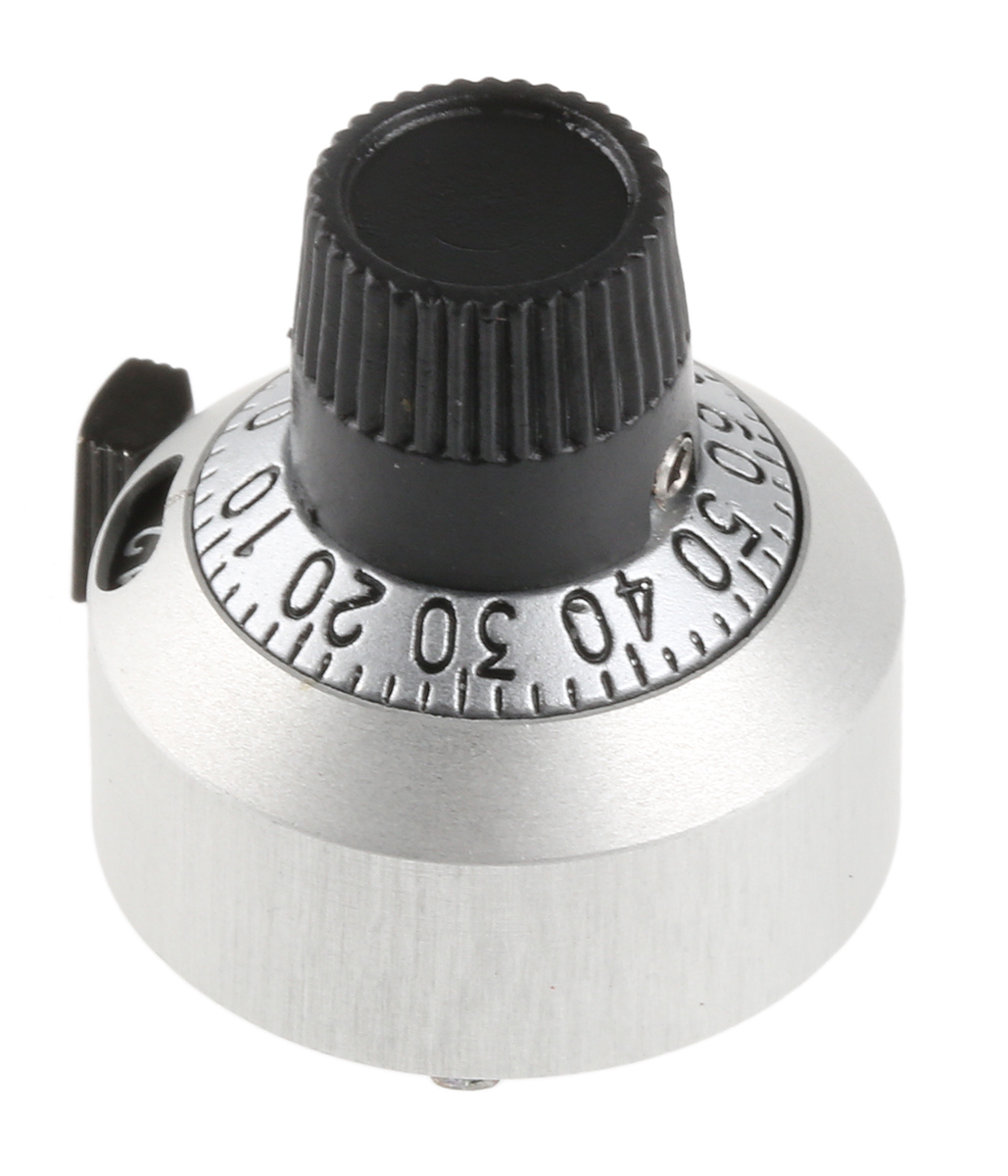 Vishay 22.2mm Chrome Potentiometer Knob for 6.35mm Shaft Splined, 18A11B10