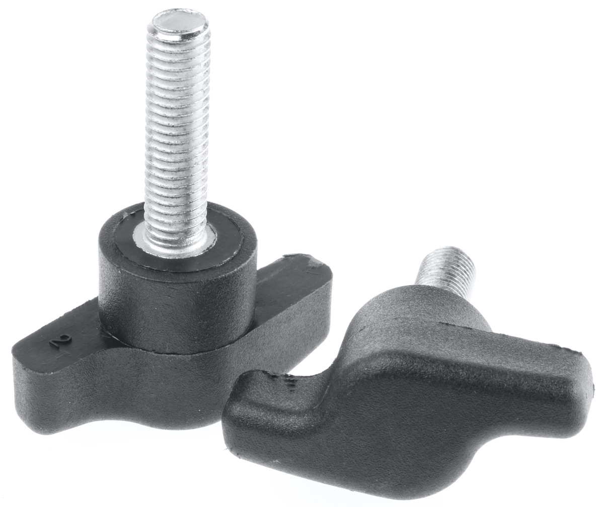 RS PRO Black Wing Clamping Knob, M8, Threaded Stud