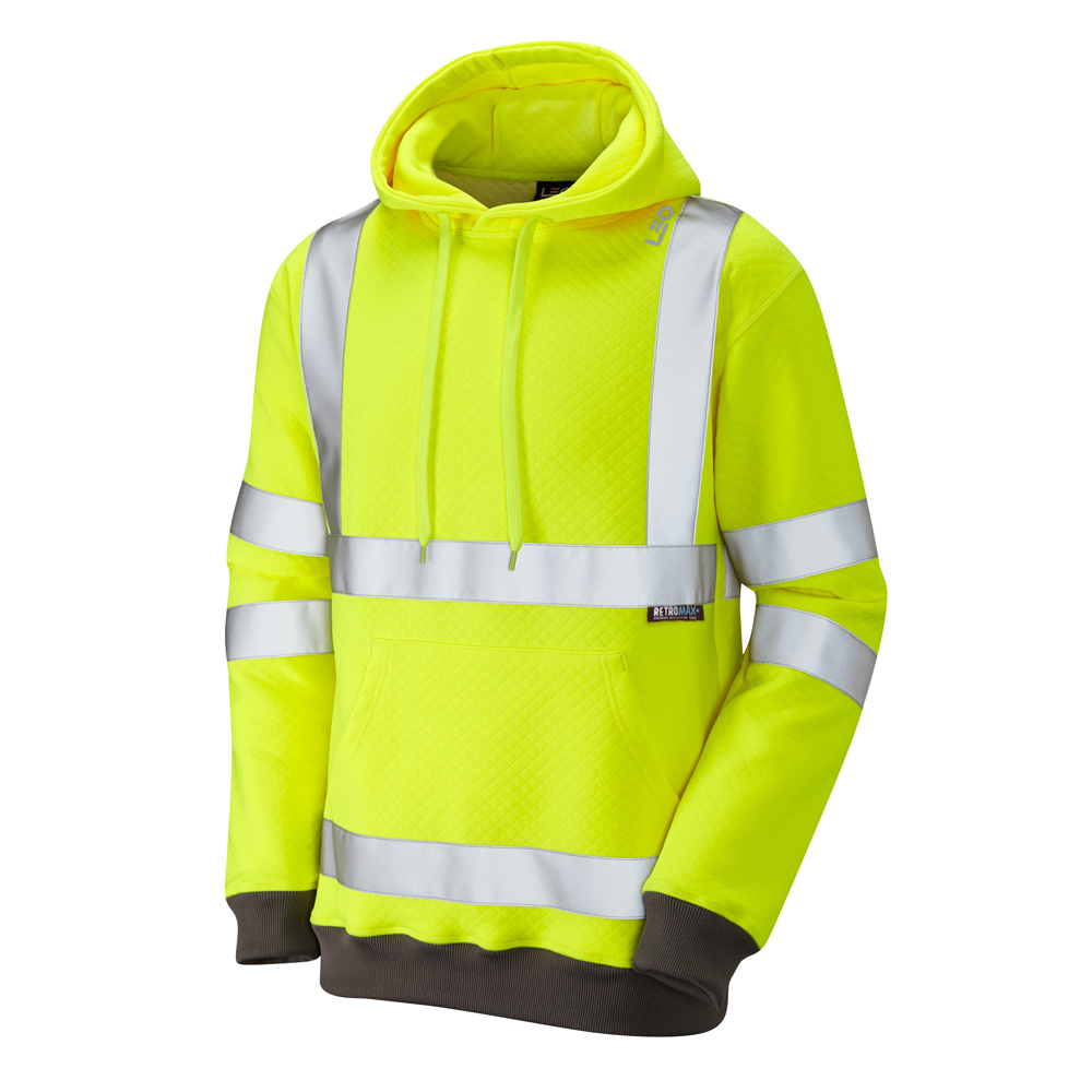 Leo Workwear Yellow Unisex Hi Vis Hoodie, XL