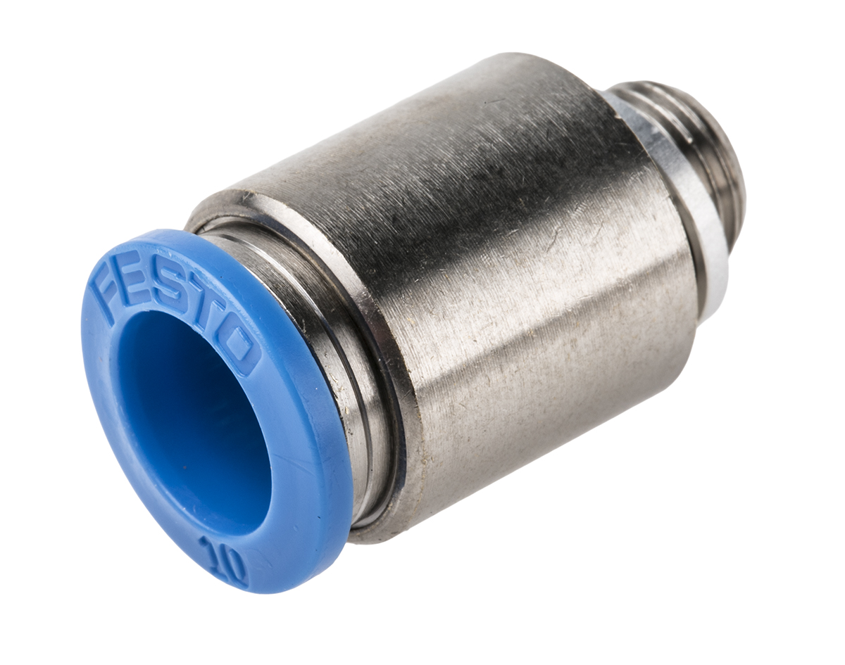 Festo QS Series Straight Threaded Adaptor, G 1/8 Male to Push In 10 mm, Threaded-to-Tube Connection Style, 132999