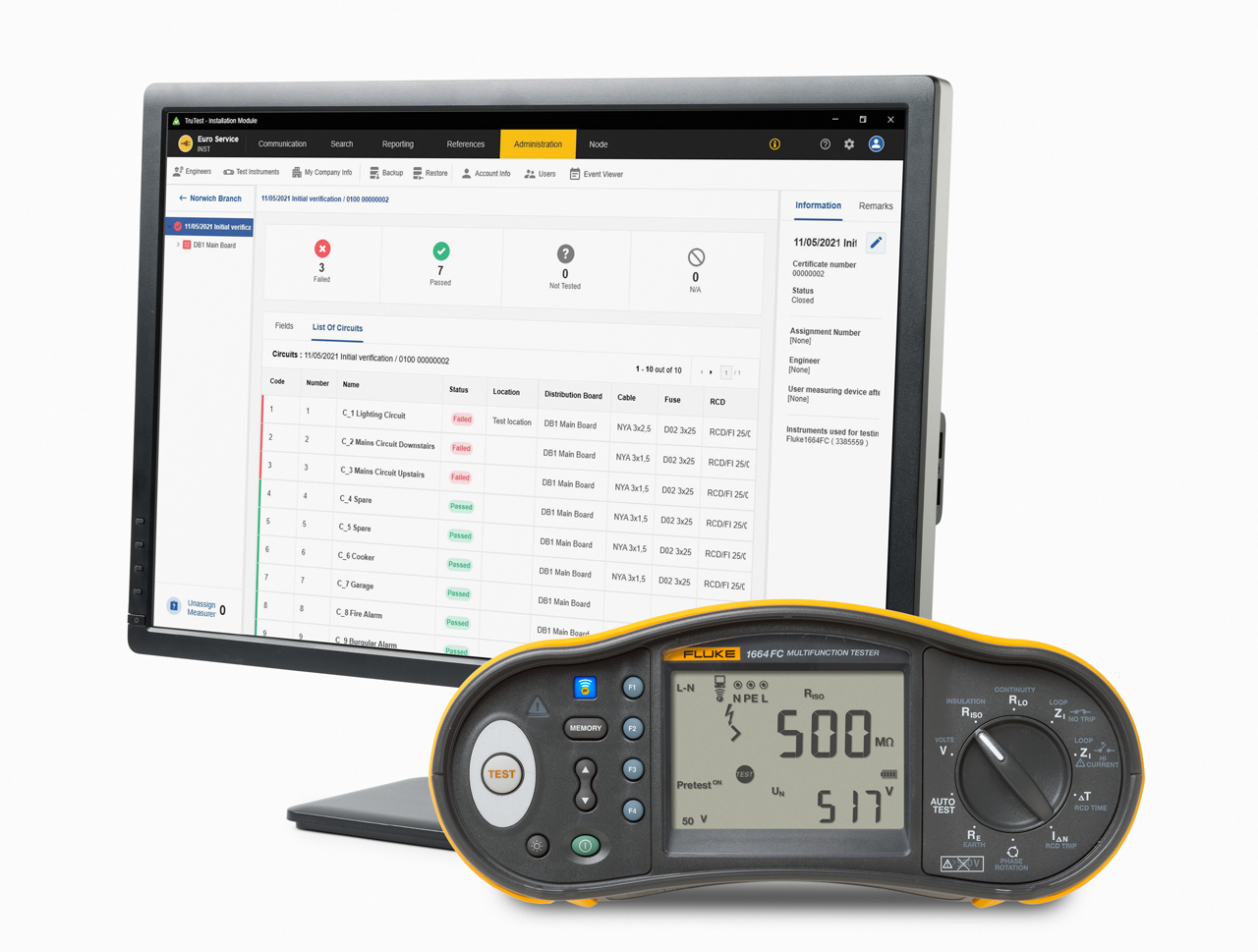 Fluke 1664FC DE Multifunction Tester, 50V , Earth Resistance Measurement With USB