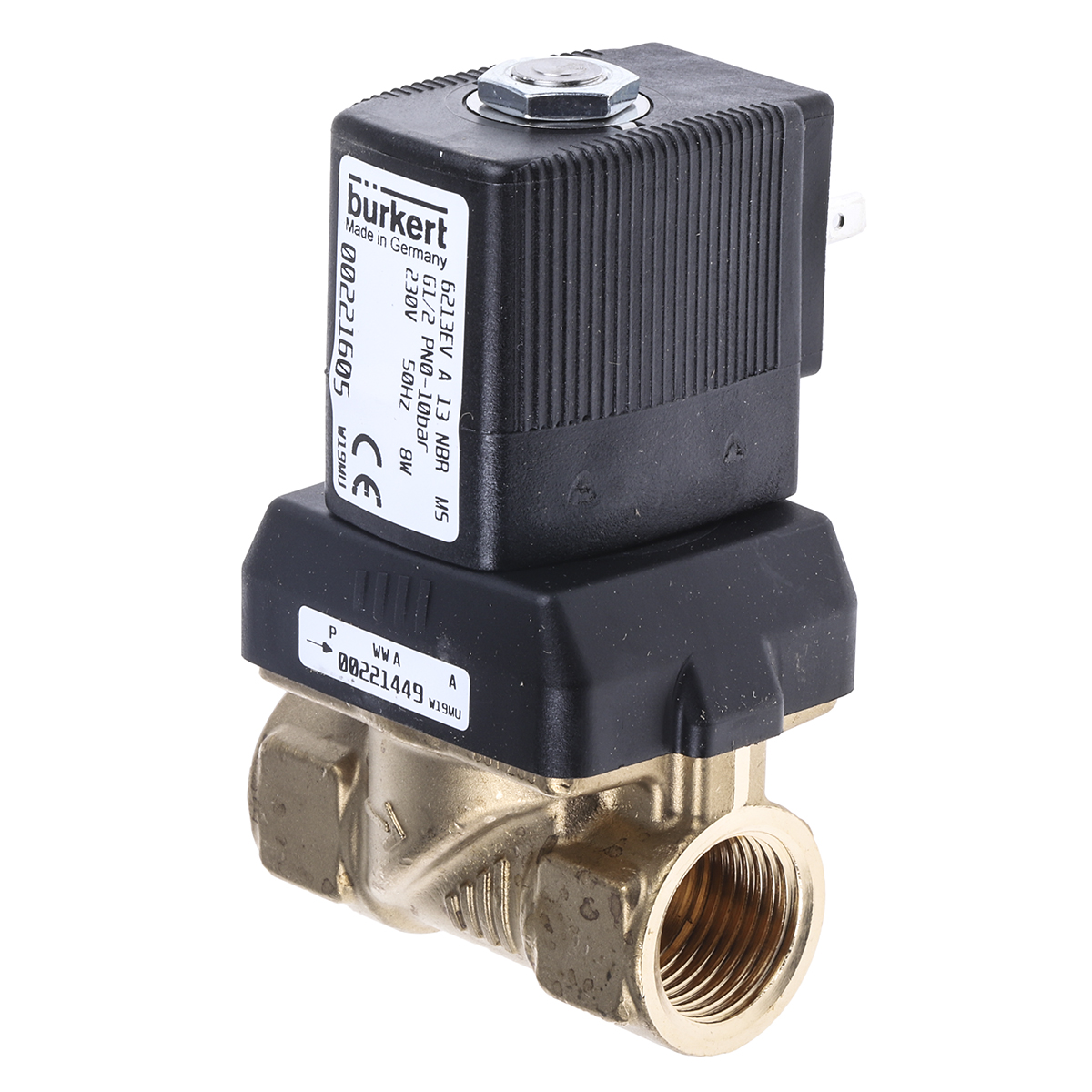 Burkert Solenoid Valve 221605, 2 Port, NC DN 10 to 65 mm, 230 V ac, DN 10 to 65 mm