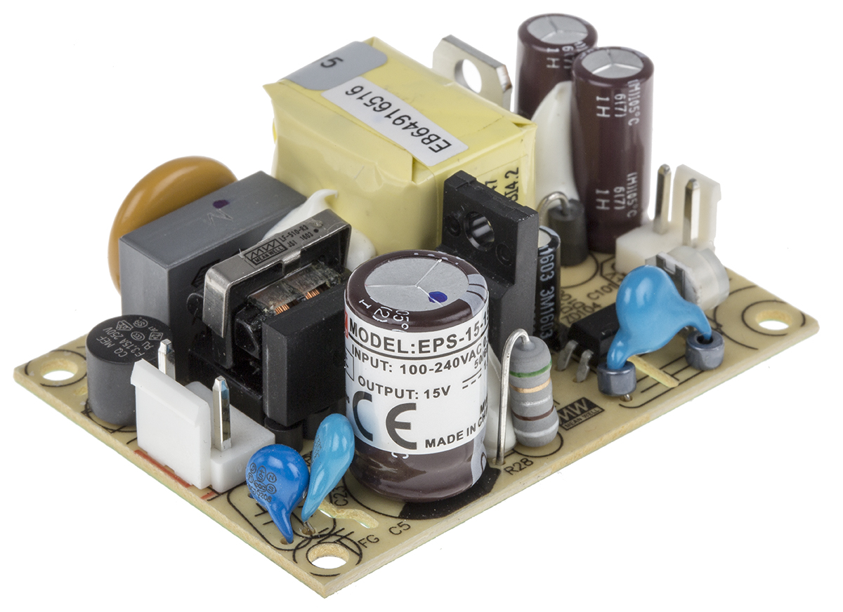 MEAN WELL Switching Power Supply, EPS-15-15, 15V dc, 1A, 15W, 1 Output, 120 → 370 V dc, 85 → 264 V ac